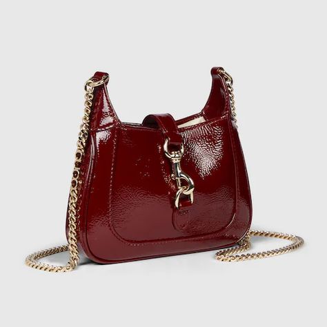 Gucci Jackie Notte mini bag in Rosso Ancora patent leather | GUCCI® International Bordeaux, Gucci Mini Jackie Bag, Mini Gucci Jackie, Gucci Red Bag, Gucci Ancora, Jackie Bag, Gucci Jackie Bag, Bag Wishlist, Gucci Jackie