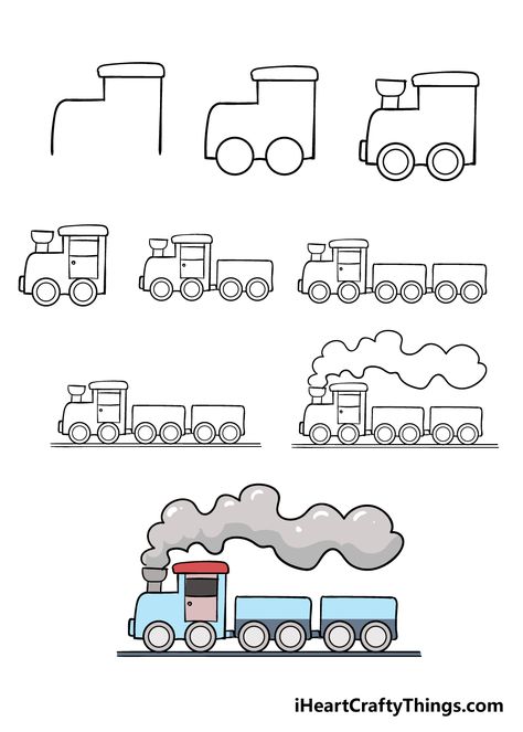 How to Draw A Train – A Step by Step Guide Drawing Of A Train, How To Draw Thomas The Train, Train Doodle Easy, How To Draw Places, How To Draw Train, Train Drawing Kids, Train Sketch Simple, How To Draw A Train, Train Cartoon Drawing