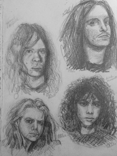 Made these a while ago. Fan art of one of the greatest metal bands Metallica. #drawing #jameshetfield #cliffburton #larsulrich #kirkhammett Kirk Hammet Drawing, Metal Head Drawing, Kirk Hammett Drawing, Metalhead Drawing, Metallica Drawing, Band Drawing, Metal Drawing, Cliff Burton, Horse Anatomy