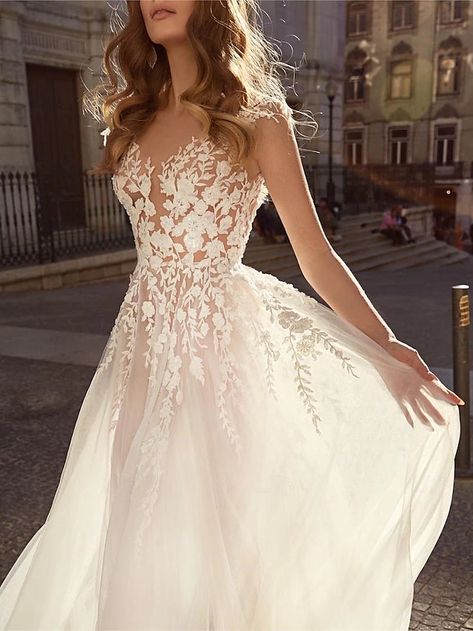 Beach Boho Wedding, Lace Bridal Gowns, Organza Bridal, Boho Wedding Dresses, Wedding Dresses A Line, Cheap Wedding Dresses Online, Beach Boho, Evening Dresses Cocktail, Lace Bridal Gown