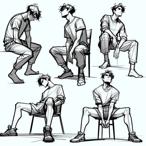 🎉 Thank you for 100k followers! To celebrate, I'm offering a FREE training program and digital products to enhance your art, drawing, and character design skills. Don't miss out – limited time only! Like, share, and stay tuned for details! 🖌✨ Male Poses Drawing Reference Sitting, Cool Sitting Pose Reference, Sitting Character Reference, Character Pose Sitting, Sketch Sitting Poses, Sitting Down Drawing Pose, Tired Sitting Pose Reference, Types Of Sitting Poses, Sitting Reference Male