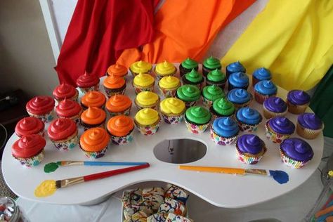 Artist Birthday Party, Art Themed Party, Kids Painting Party, Painting Birthday Party, Artist Birthday, Birthday Painting, Painting Birthday, Rainbow Cupcakes, Art Birthday Party