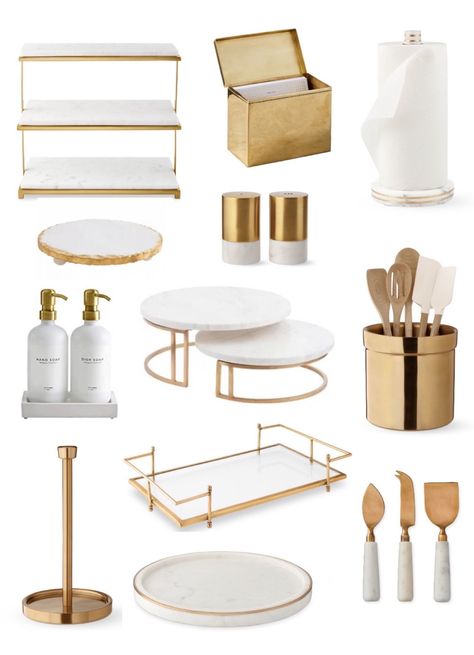 Williams Sonoma White and Gold … curated on LTK Brass Kitchen Accessories, Smart Home Ideas, White And Gold Decor, Gold Kitchen Accessories, Classy Kitchen, Kitchen Island Decor, Counter Decor, White Kitchen Decor, Coffee Bar Home
