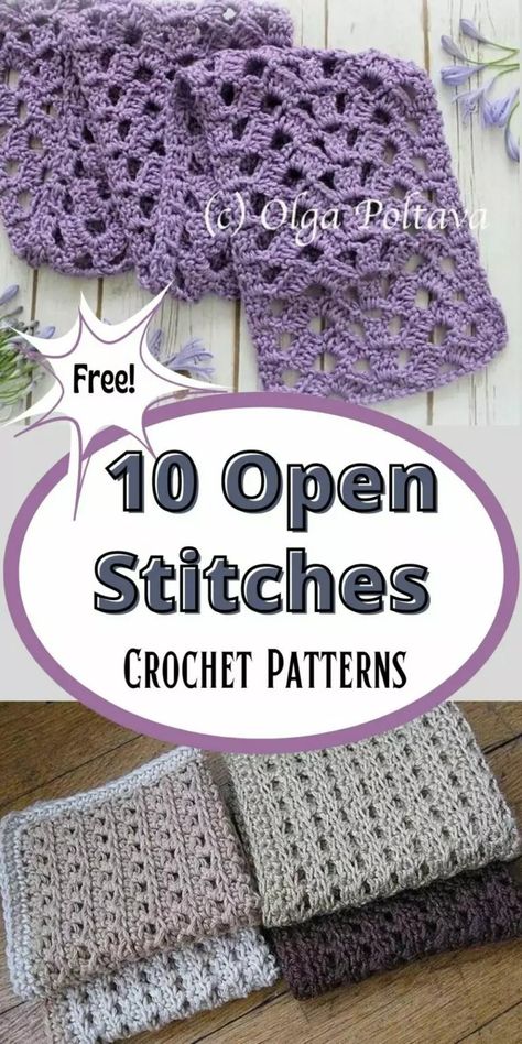 This is a collection of 10 easy open lace crochet stitch free patterns that can be used for summer blankets, tops or other accessories. Like the name suggests Openwork or mesh stitches  have an open weave that makes it work up quickly. Crochet Open Stitch Sweater, Flowy Crochet Stitch, Mesh Crochet Patterns Free, Open Stitch Crochet Blanket, Single Crochet Afghan Patterns Free, Crochet Stitches In The Round Patterns, Newest Crochet Patterns Free, Easy Summer Knitting Patterns Free, Crochet Mesh Stitch Pattern