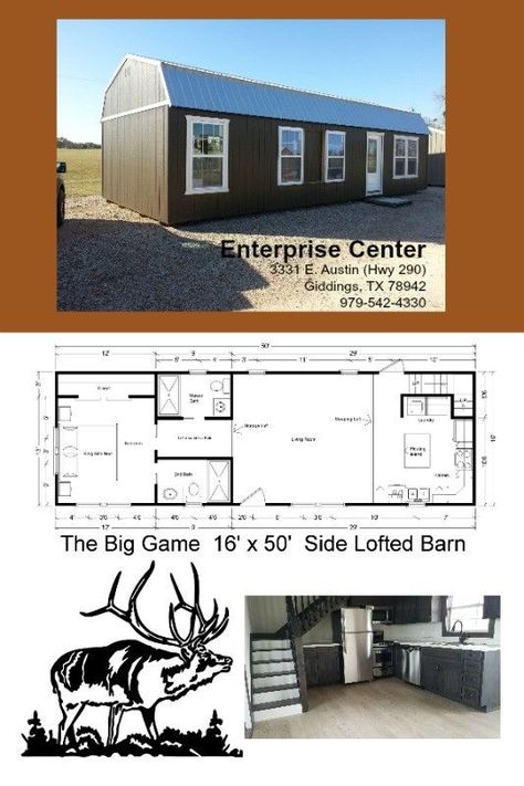 16 X 50 Two Bedroom Cabin 800 Sq. Ft. Includes All Appliances And You 505 16x50 Cabin Floor Plans, 800 Sq Ft House Plans, Lofted Cabin, 800 Sq Ft House, Shed Tiny Home, Loft Floor Plans, Shed House, Guest House Plans, Small Cabin Plans