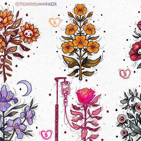 Halloween Flower Drawing, Eyeball Flower Drawing, Creepy Flower Drawing, Horror Flowers, Creepy Flowers, Spooky Flowers, Skeleton With Flowers, Changing Clothes, Scary Drawings