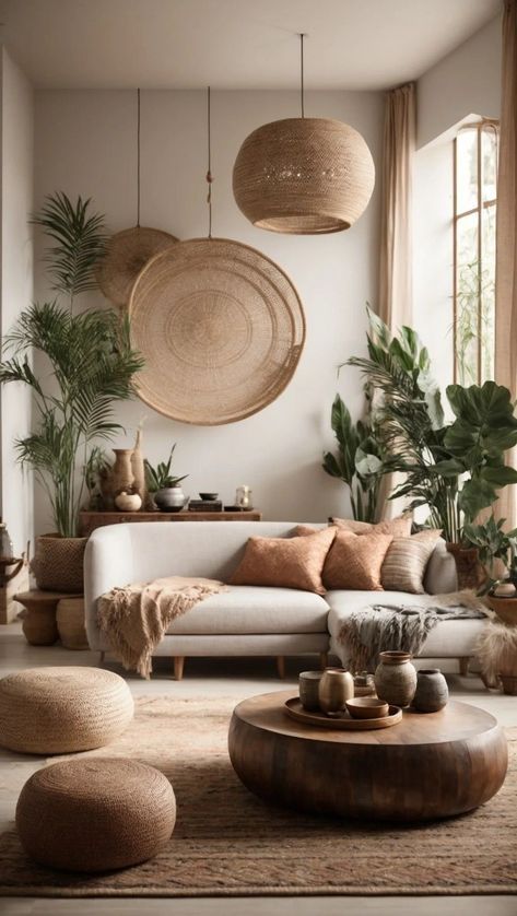 Zen Living Room, Earthy Living Room, Boho Chandelier, Japandi Living, Boho Interior Design, Zen Room, Apartment Living Room Design, Contemporary Boho, Hus Inspiration