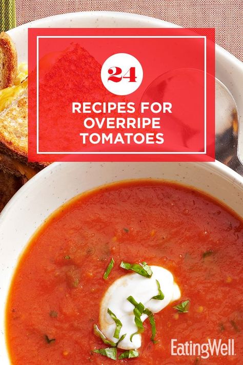 Wait—don’t throw out those overripe tomatoes! Instead, transform them using one of these delicious recipes. Overripe tomatoes are perfect for sauces and soups as their softer texture is easily masked when blended with other flavors. You could also roast them and use it as a side dish. Recipes like Summer Tomato Gazpacho and No-Peel Slow-Cooker Marinara Sauce are flavorful, bright and make the most out of those still-great tomatoes. #summerrecipes #healthysummerrecipes #healthyrecipes What To Do With Over Ripe Tomatoes, What To Do With Soft Tomatoes, Over Ripe Tomatoes What To Do With, What To Do With Old Tomatoes, Overripe Tomatoes Recipe, Soft Tomatoes What To Do With, Over Ripe Tomatoes Recipes, Overripe Tomatoes What To Do, Old Tomatoes What To Do With