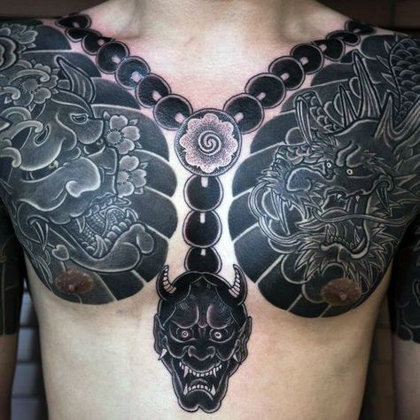 Demon Mask Necklace Guys Japanese Chest Tattoo Tattoos