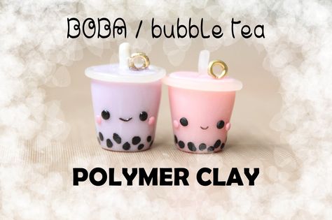 Boba Clay Charm, Clay Boba Tea, Polymer Clay Charms Easy, Clay Charms Tutorials, Polymer Clay Kawaii Tutorial, Polymer Clay Charms Diy, Fimo Clay Crafts, Fimo Kawaii, Clay Kawaii