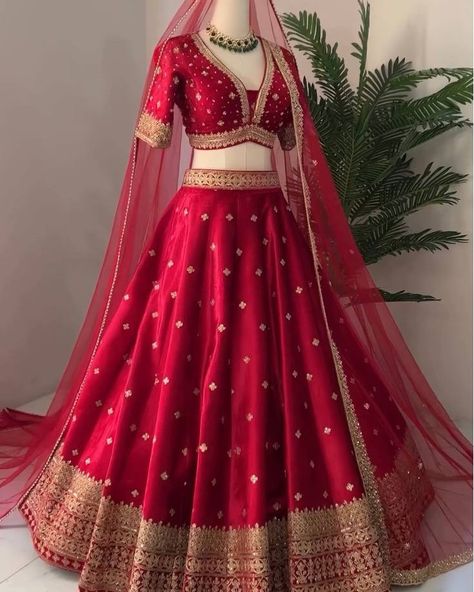 WhatsApp:- +91 87994 81810 * How To Order? - Take A Screenshot of The Product - Send It On WhatsApp:- +91 87994 81810 - Get It Delivered To Your Doorsteps . SINGLES AVAILABLE . RZSR-3065 . 💃*Lehenga Fabric :* Faux Georgette With Heavy Embroidery Sequence Work* 💃*Lehenga Flair:* 3 mtr 💃*Lehenga Inner :* Micro Cotton 💃*Lehenga Length :* 42-43 Inch 💃*Choli Fabric:* Faux Georgette With Heavy Embroidery Sequence Work With Sleeves and Attached *Cups* *(Full Stiched XL Size XXL Margin )* 💃*D... Red Wedding Lehenga, Bridal Lehenga Blouse Design, Latest Bridal Lehenga Designs, Red Lehenga Choli, Simple Lehenga, Indian Wedding Lehenga, Bridal Lehenga Designs, Designer Bridal Lehenga Choli, Latest Bridal Lehenga