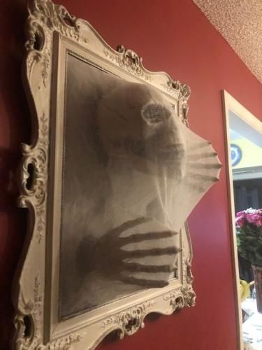 Static: - Halloween on a budget! Scary frame for $12.97 | Halloween Forum Demonic Halloween Decorations, Seance Halloween Decor, Halloween Scary Decor, Scary House Decorations, Crazy Halloween Decorations, Gothic Halloween Decorations Diy, Halloween Hallway Decor, Halloween Decorations Hallway, Halloween Decor On A Budget