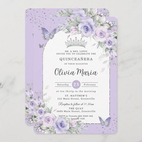 Lavender Invitation, Lilac Decor, Invitations Quinceanera, Purple Sweet 16, Purple Quince, Quinceañera Ideas, Quinceañera Invitation, Rose Gold Theme, Quince Invitations