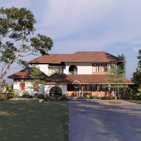 Typical Kerala traditional house Traditional House Design, Traditional Home Design, Kerala Traditional House, Kerala Architecture, Colonial House Exteriors, Woodland House, Resort Architecture, Indian Home Design, Courtyard House Plans