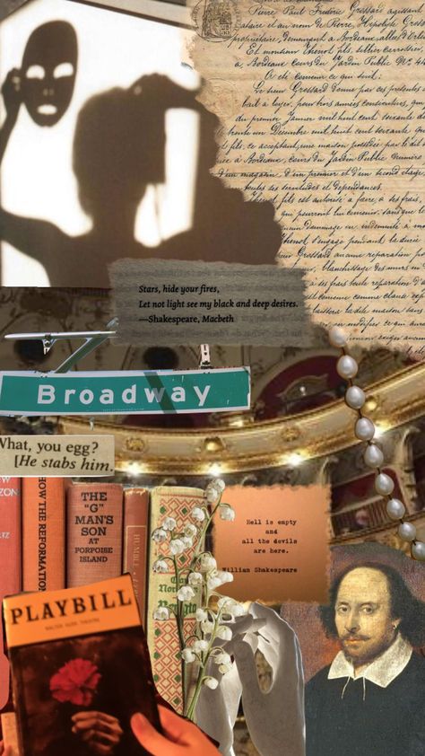 Theatre Collage Aesthetic, Theatre Wallpaper Iphone, Shakespeare Theater Aesthetic, English Literature Aesthetic Collage, Aesthetic Theatre Wallpaper, Theatre Script Aesthetic, Literature Aesthetic Collage, Shakespeare Theatre Aesthetic, Theatre Classroom Aesthetic