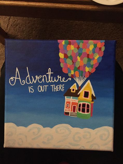 Up Disney Painting, Canvas Painting Ideas For Love, Disney Up Painting, Disney Mini Paintings, Up Acrylic Painting Disney, Patings Art Ideas Disney, Cute Disney Paintings On Canvas, Disney Canvas Art Ideas Easy, Up Canvas Painting Disney