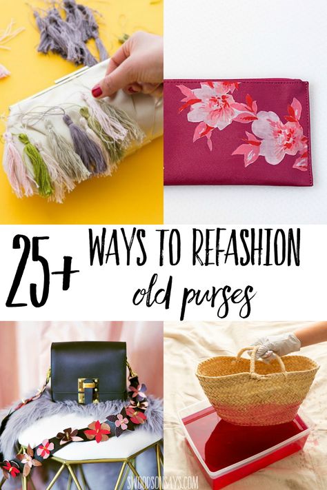 Don't throw it away! Check out this roundup of ways to refashion purses, with fun craft and sewing tutorials to refresh and makeover bags. Upcycling, Diy Purse Makeover, Bag Makeover, Upcycled Sewing, Clean Out Your Closet, Painted Clutches, Mod Podge Fabric, Upcycled Purse, Types Of Purses