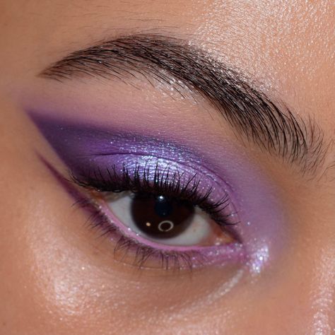 Featuring our Super Shock Shadow duo in Dream Much & Tassel, All Amethyst eyeshadow palette shades in Brilliant & Crystal Crazy 🔮 Shop at Ulta 💜 #colourpopme #purplegraphicliner #wingedeyeliner #purplemakeup #glittermakeup #purpleeyeshadow #amethystcrystalmakeup #metallicpurple Purple Barbie Makeup, Lavender Haze Makeup Look, Purple Euphoria Makeup, Makeup Presentation, Wizard101 Aesthetic, Purple Lifestyle, Guts Outfit, Band Makeup, Eras Party