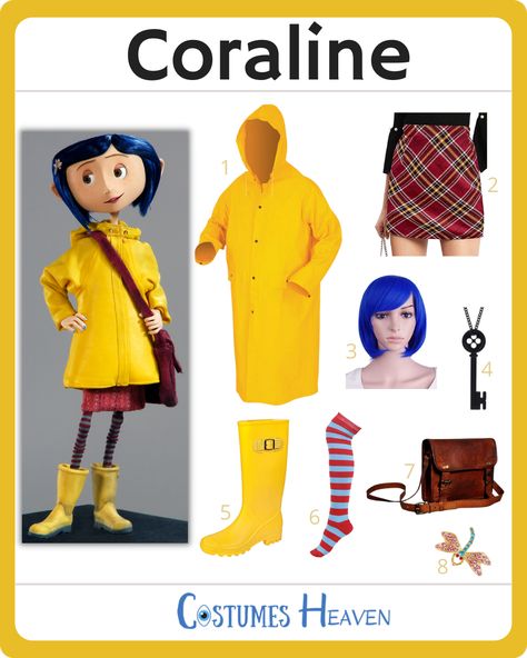 Couture, Coraline And Whybee Costume, Coraline Jones Cosplay, Coraline Family Halloween Costume, Coraline Jones Costume, Coraline And Wybie Cosplay, Coraline Disfraz Halloween, Coraline Outfits From Movie, Coraline Family Costume