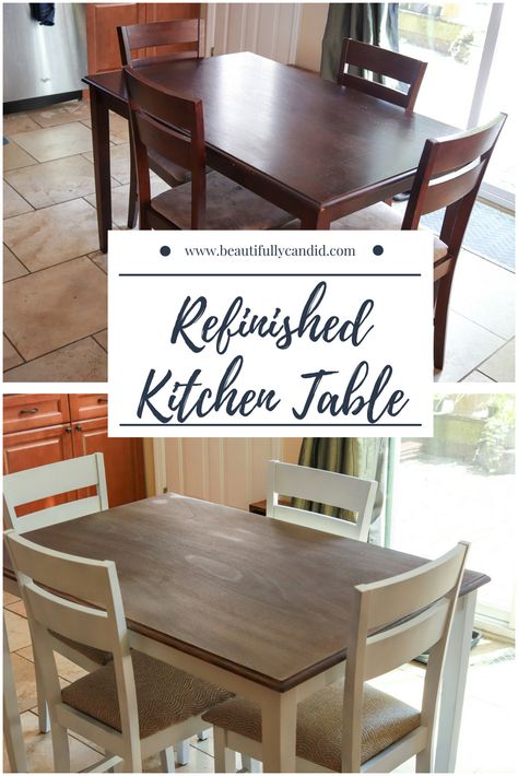 Kitchen Table Refinish, Refurbished Kitchen Tables, Refinishing Kitchen Tables, Kitchen Table Redo, Refurbished Table, Kitchen Table And Chairs, Painted Kitchen Tables, Dining Table Makeover, Diy Kitchen Table