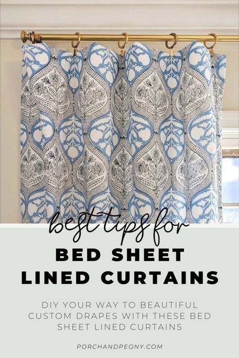 Making Simple DIY Bed Sheet Lined Curtains Sheet Curtains Diy, Bed Sheet Curtains, Diy Drapes, Sheet Curtains, Curtain Diy, Curtain Tutorial, Grand Millennial Style, Grand Millennial, Diy Window Treatments