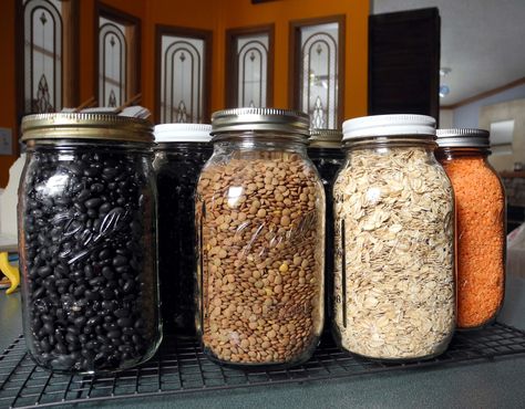 Oven Canning Dry Beans | Black beans, brown lentils, oats, red lentils Canning Dry Black Beans, How To Can Dry Goods, How To Store Dry Beans Long Term, How To Can Dry Beans, Oven Canning Dry Goods, Oven Canning Recipes, Canning Dry Goods, Canning Dry Beans, Dry Canning