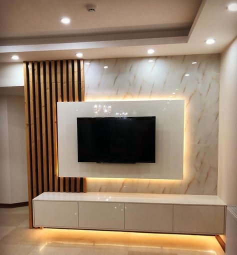 Beautiful TV unit 💞 - Ajit Furniture design Simple Small Tv Unit Design, Tv Unit With Panelling Designs, Simple Tv Furniture Design, Small Tv Furniture, Tv Wall Decor For Bedroom, Abstract Tv Unit Design, Tv Unit Design Small Wall, Simple Wall Tv Unit Design, Wall Furniture Design Living Room