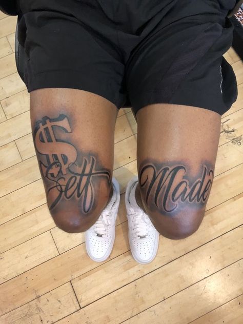 Money Tattoos, Front Thigh Tattoos, Money Bag Tattoo, Bag Tattoo, Herren Hand Tattoos, Arm Tattoos Black, Thigh Tattoo Men, Black Men Tattoos, Gangsta Tattoos