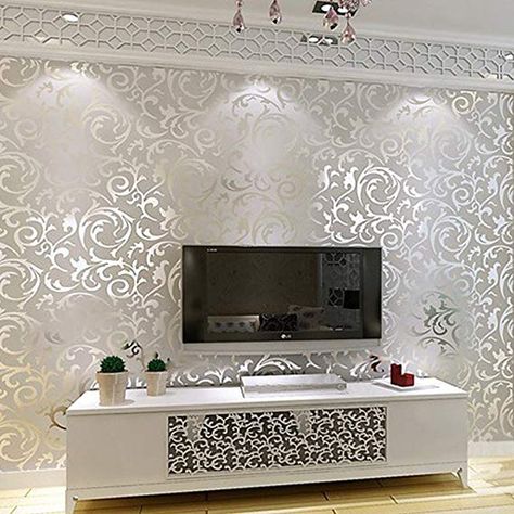 French Country Wallpaper, Accent Walls In Living Room, Embossed Wallpaper, Apartment Budget, Wall Stickers Home, Luxury Wallpaper, Living Room On A Budget, Wallpaper Rolls, Living Room Accents