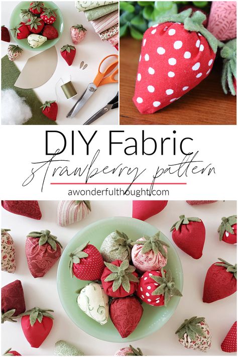 Diy Strawberries Crafts, Patchwork, Fabric Fruits And Vegetables Diy, Sewing Fruits And Vegetables, Bowl Fillers Sewing Patterns, Fabric Food Patterns, Diy Sewing Decor, Spring Sewing Crafts To Sell, Spring Summer Diy Crafts