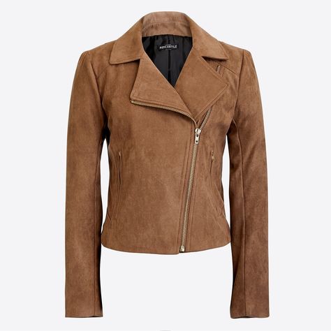 J.Crew - Faux suede moto jacket Navy Blue Leather Jacket, Washed Leather Jacket, Collarless Leather Jacket, Leather Moto Jacket Womens, Womens Moto Jacket, Brown Suede Jacket, Faux Suede Moto Jacket, Collar Leather Jacket, Suede Moto Jacket