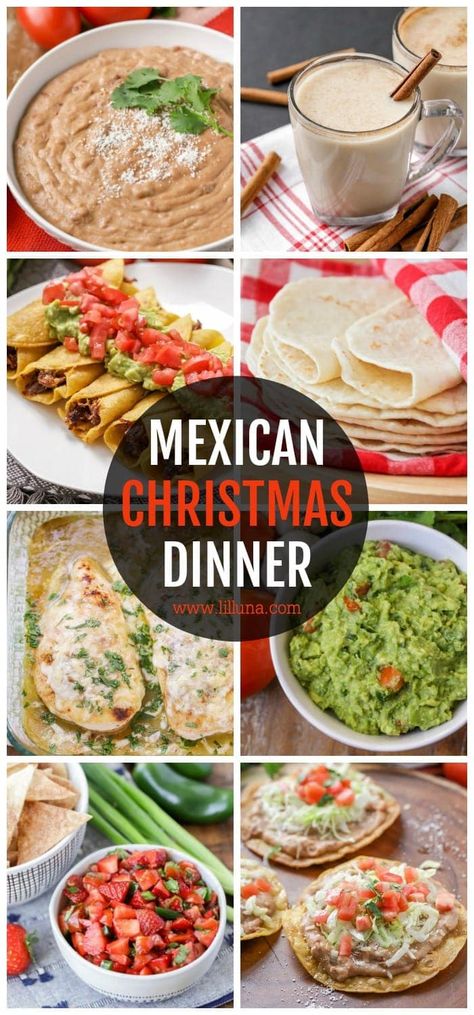 Try a traditional Mexican meal for Christmas this year! This collection includes sides, entrees, and even drinks and desserts for an amazing Mexican Christmas Dinner. #mexican #mexicanfood #christmas #christmasdinner #mexicanchristmasfood Christmas Fiesta Food, Mexican Entrees For Party, Mexican Food Menu Ideas, Christmas Dinner Ideas Mexican, Mexican Christmas Drinks, Christmas Mexican Food, Mexican Christmas Food Dinners, Hispanic Christmas Food, Mexican Thanksgiving Dinner Ideas