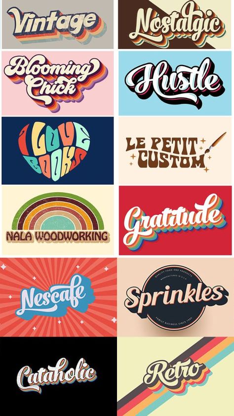 vintage retro typography logo Pop Art Font, Font Ideas Alphabet, Best Canva Fonts, Hippie Logo, Hippie Font, Fonts And Calligraphy, Fonts Cursive, Hand Lettering Logo, Canva Fonts