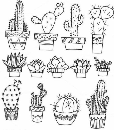 Thêu xương rồng Doodles Artwork, Cactus Doodle, Arte Doodle, Cactus Drawing, 그림 낙서, Pola Sulam, Diy Tattoo, Bullet Journal Doodles, Journal Doodles