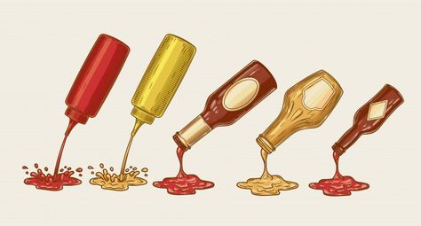 Salad Sauce, Sauce Illustration, Different Sauces, Make Bbq Sauce, Menu Icon, Cafe Logo Design, Bottle Drawing, Lemon Uses, Plum Sauce