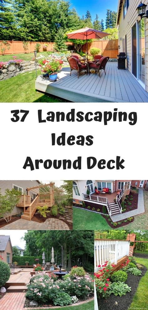 Landscaping Around Floating Deck, Floating Deck Landscaping Ideas, Floating Deck Decorating Ideas, Planting Around Deck, Planter Landscaping Ideas, Floating Deck Ideas Backyards, Landscaping Ideas Around Deck, Wooden Deck Ideas, Landscaping Around Deck