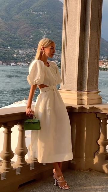 Aje. on Instagram: "As Seen In // @leoniehanne wears the Mimosa Cutout Midi Dress in Ivory. Shop her look via the link in bio. #AjeWorld #Provenance22" Cutout Midi Dress, Dress Up Boxes, Italy Outfits, Skiing Outfit, Event Outfit, Ivory Dresses, Romantic Dress, Midi Dress Summer, Fashion Photography Editorial