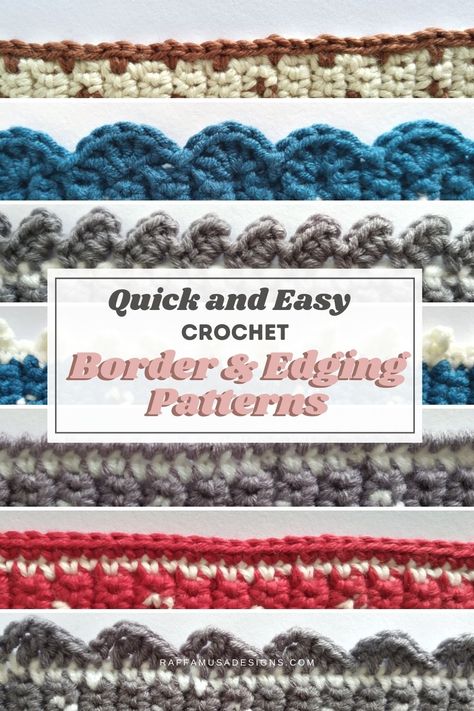 Looking for a quick and easy border for your crochet project? Take a look at this collection of crochet borders and edgings in just 2 rows! #scallop #shell #picot #singlecrochet #dropstitch #crabstitch #blanket #potholder #spaset Crochet Quilt Border, Crochet Scalopped Edge, Crochet Fan Border, Crochet Edging And Borders Cardigan, Simple Blanket Border Crochet, Scallop Edging Crochet Pattern, Crochet Border Edging, Finishing Blanket Edges Crochet, Scalloped Edging Crochet