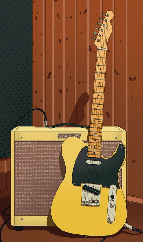 Guitar Anime Wallpaper, Telecaster Guitar Aesthetic, Guitar Art Wallpaper, Anime Guitar Wallpaper, Anime Guitar Aesthetic, Guitar Wallpaper Art, Telecaster Aesthetic, Telecaster Wallpaper, Guitar Animation