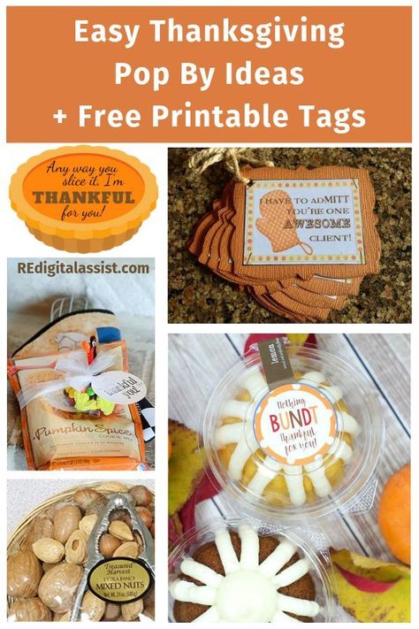 November is the ideal time to show your gratitude for your clients and referrers with some fun pop bys. Here is a roundup of fun ones for fall and Thanksgiving. You'll find free printable tags for your pie giveaway along with other fun edible client gift ideas for the Thanksgiving season. #REdigitalassist #Thanksgiving #popby #gift #ideas #realestate #clients Thanksgiving Client Gift Ideas, Realtor Thanksgiving Gifts, Thanksgiving Drop By Gifts, Co Worker Thanksgiving Gift Ideas, Thankful For Your Referrals, Fall Outreach Marketing, Thanksgiving Outreach Ideas, Thanksgiving Marketing Gifts, Thankful For You Gifts Thanksgiving