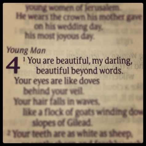 Whenever you feel less than beautiful - this is what The Lord thinks of you. Song of Songs 4. Soul Mates, The Lord, Song Of Songs 4:7, Song Of Songs, Beyond Words, You Are Beautiful, Soulmate, Thinking Of You, How Are You Feeling