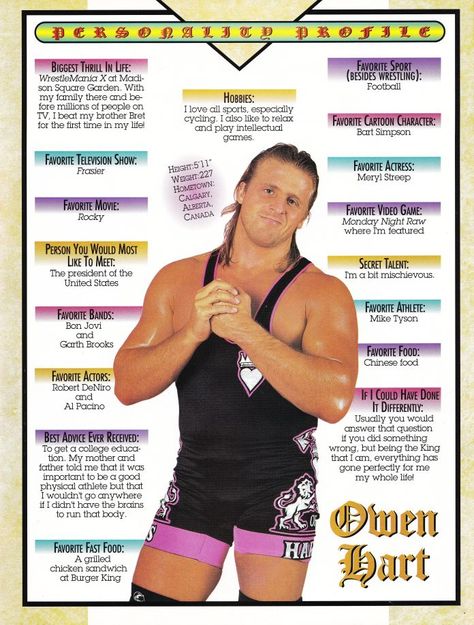 Wwf Poster, Owen Hart, Wwe Art, Male Wrestlers, Wwf Superstars, Wwf Wrestling, Personality Profile, Tna Impact, Brain Rot