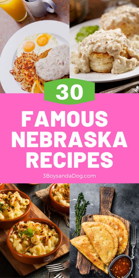 Famous Nebraska Recipes include chicken fried steak, biscuits and gravy, macaroni and cheese, Reuben sandwiches, and corned beef hash. These popular recipes will remind you of being in Nebraska. #nebraskafamousfoods #eatnebraskadishes #3boysandadog Steak Biscuits, Nebraska Recipes, Illinois Recipes, Homeschooling Worksheets, Carnival Foods, State Recipes, Reuben Sandwiches, Regional Recipes, Florida Recipes