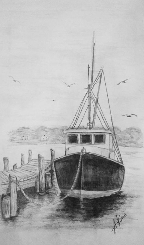 Fishing Boat Tattoo, Boat Drawing Simple, Boat Painting Acrylic, Boat Sketch, Boat Silhouette, Boat Tattoo, Fishing Boats For Sale, Boat Illustration, Boat Drawing