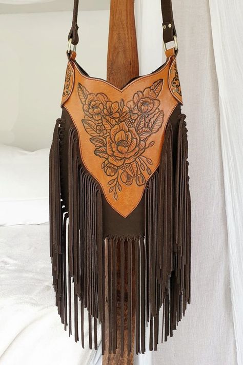 Tooled purse, fringe purse, leather bag, boho bag Fringe Purse Outfit, Black Leather Fringe Bag, Western Bags Purses, Western Style Purse, Leather Fringe Handbag, Wrong Choice, Nude Heeled Sandals, Leather Fringe Purse, Bohemian Purse