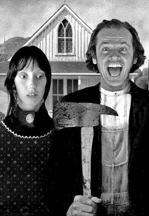 Shelly Duvall and Jack Nicholson, American Gothic In 'The Shining' Style. Classic Posters, Film Horror, Septième Art, I Love Cinema, American Gothic, Art Parody, Photo Vintage, Jack Nicholson, Stanley Kubrick