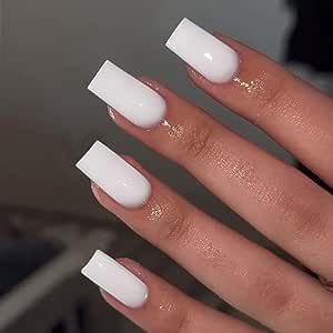 25 white nail designs - Just another WordPress site White Press On Nails, Gel Manicure Nails, Girly Acrylic Nails, Press On Nails Medium, White Acrylic Nails, Short Square Acrylic Nails, Nails White, Unique Acrylic Nails, Nails Medium