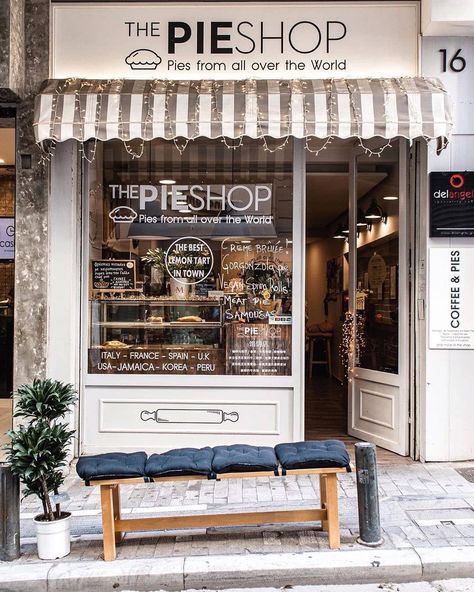 Aesthetic Pastry Shop, Vintage Bakery Shop, Small Pastry Shop Design, Bakery Front Design, Pie Shop Interior, Food Shop Design Interior, Vintage Bakery Aesthetic Interior, Pie Shop Aesthetic, Bakery Shop Design Exterior