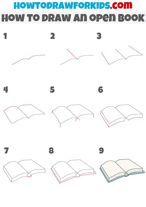 How To Paint An Open Book, How To Draw Stack Of Books, How To Draw Books Stacked, How To Draw A Bible Step By Step, Drawing An Open Book, Draw A Book Step By Step, How To Draw An Open Book Step By Step, How To Make A Drawing Book, Open Book Drawing Simple