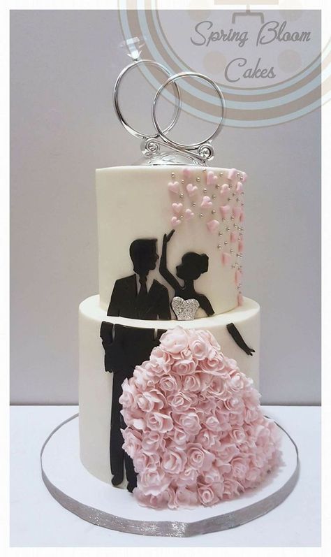 For the couple Wedding Cake Designs, Spring Wedding Cake, Silhouette Cake, Pretty Wedding Cakes, Engagement Cakes, Wedding Cakes With Flowers, Beautiful Wedding Cakes, Savoury Cake, Pretty Wedding